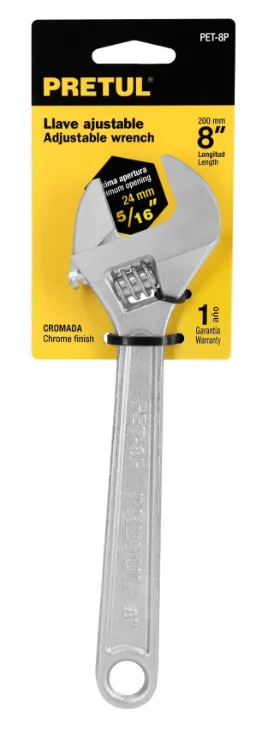 Llave ajustable (perico) 8' cromada, Pretul PET-8P