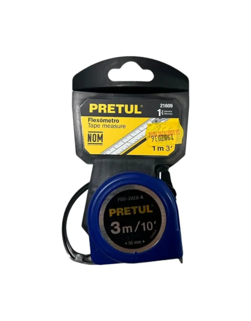 Flexómetro azul 3 m cinta 13 mm, en tarjeta, Pretul PRO-3MEB-A