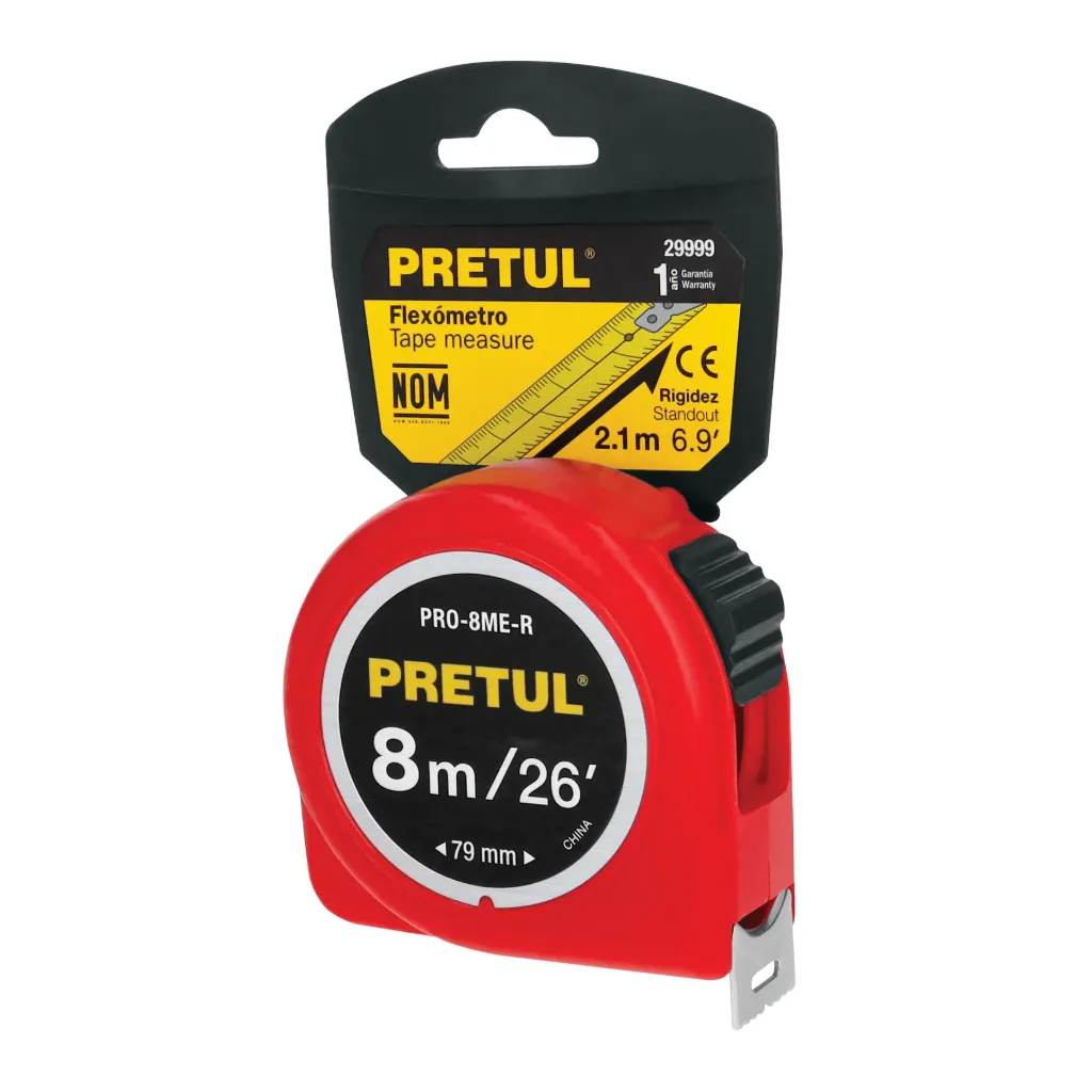 [29999] Flexómetro verde 8 m cinta 25 mm, en tarjeta, Pretul PRO-8ME-R