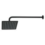 Regadera cuadrada 8', acero inox, con brazo, negro, Túbig R-415M