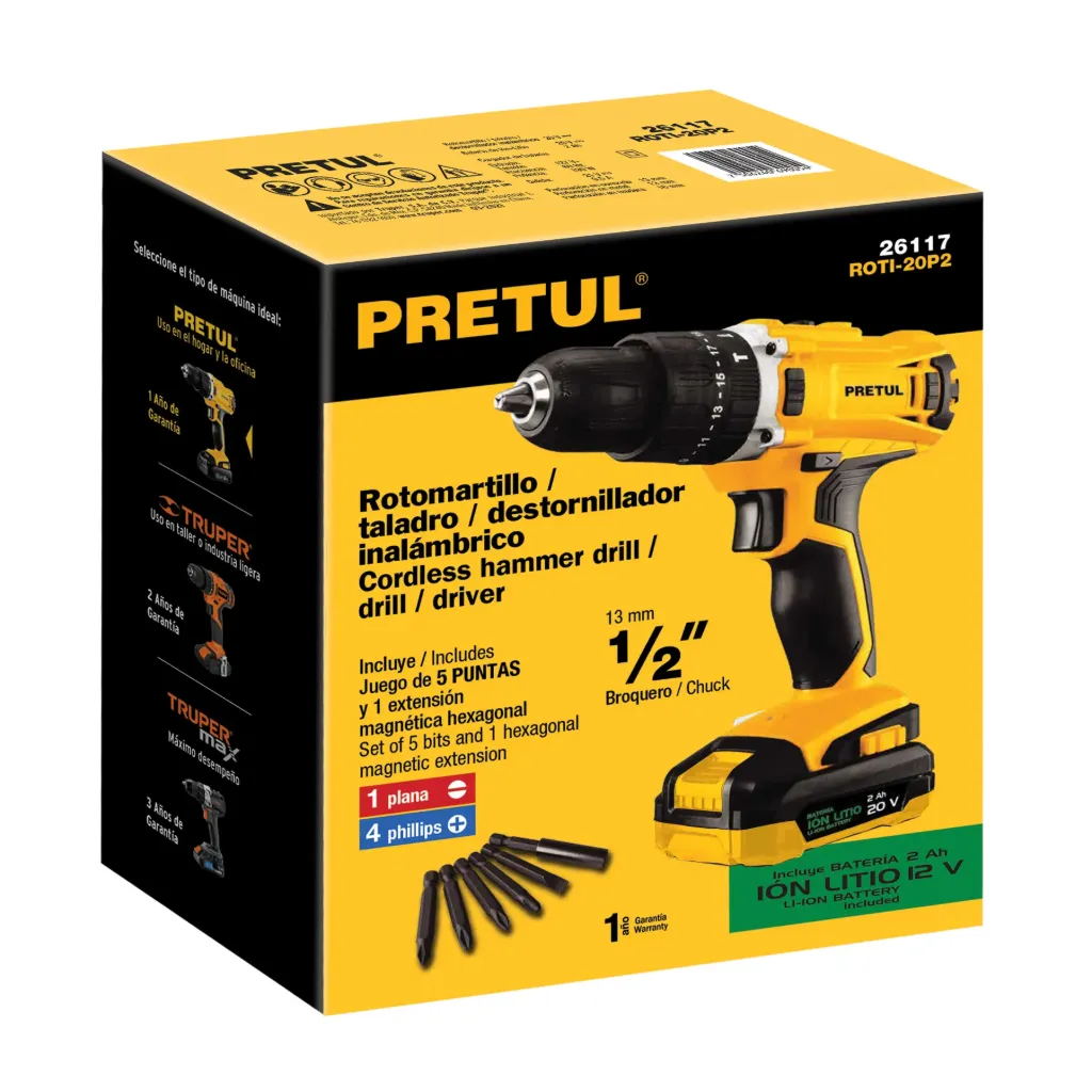 Rotomartillo inalámbrico 1/2', 20 V, Pretul ROTI-20P2