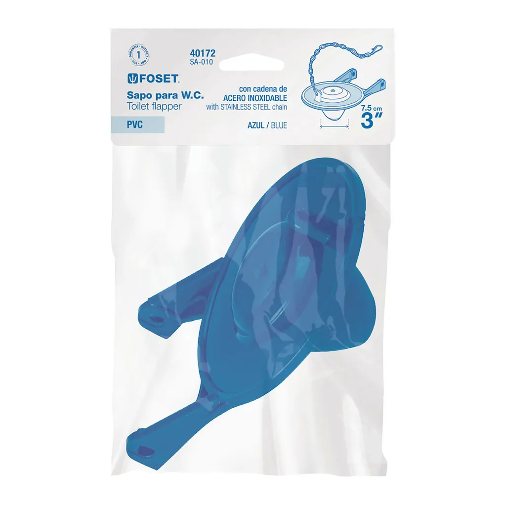 [40172] Sapo de 3' de PVC para WC, azul con cadena plástica, Foset SA-010