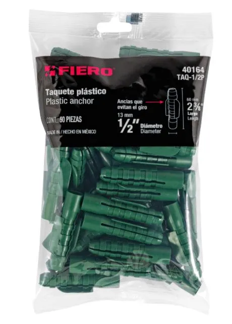 [40164] Bolsa con 50 taquetes de plástico 1/2', Fiero TAQ-1/2P
