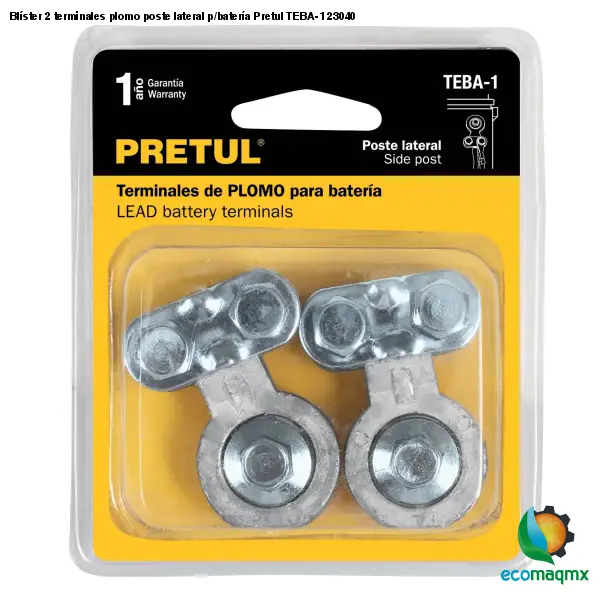 [23040] Blíster 2 terminales plomo poste lateral p/batería, Pretul TEBA-1