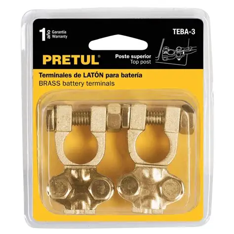 Blíster 2 terminales latón poste superior p/batería, Pretul TEBA-3