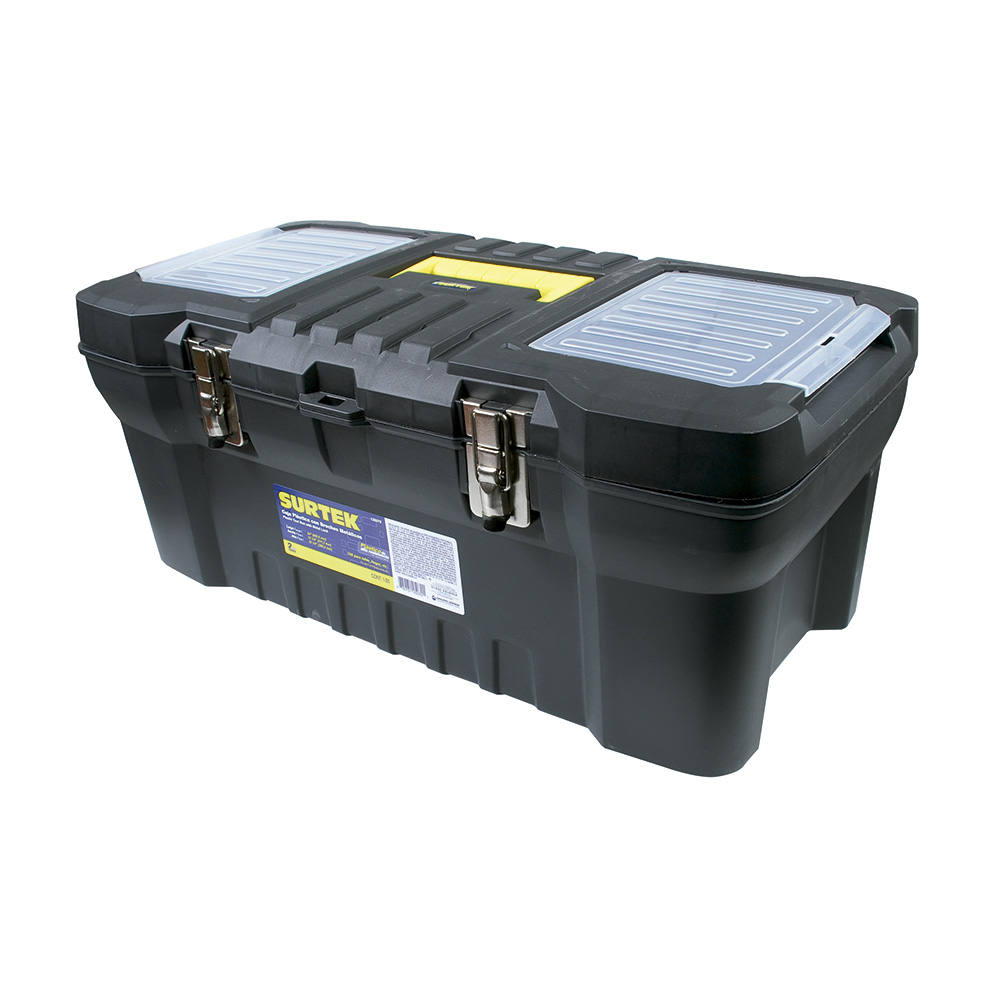 Caja portaherramientas plástica con broches metálicos y organizador 20" x 10" x 9"