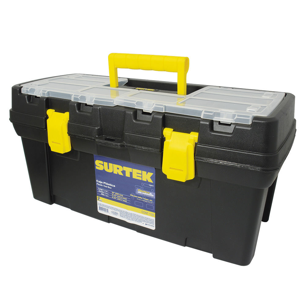Caja portaherramientas plástica con broches plásticos y organizador 20" x 9" x 10"