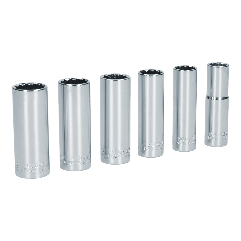 [S11S] Juego de 6 dados largos en pulgadas cuadro de 1/2", 12 puntas, en riel