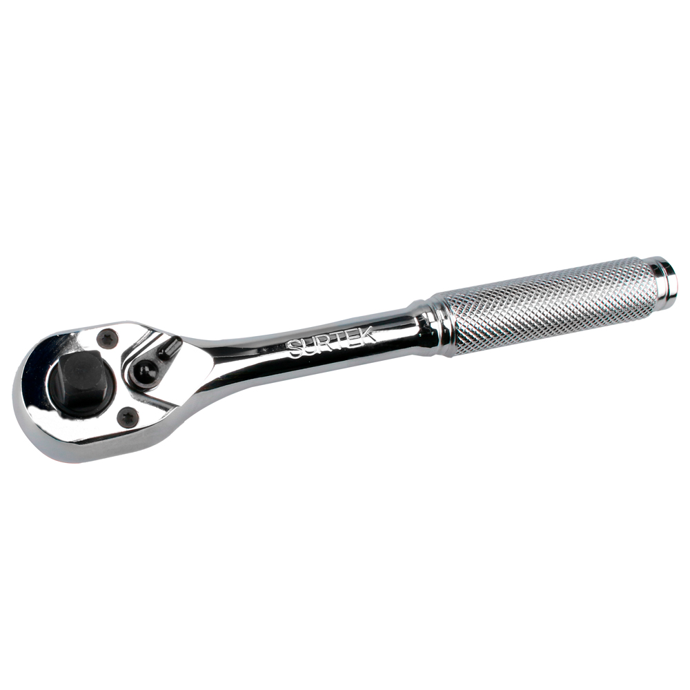 Matraca triple para dados cuadro de 1/4", 3/8", y 1/2", cabeza tipo pera, mango moleteado