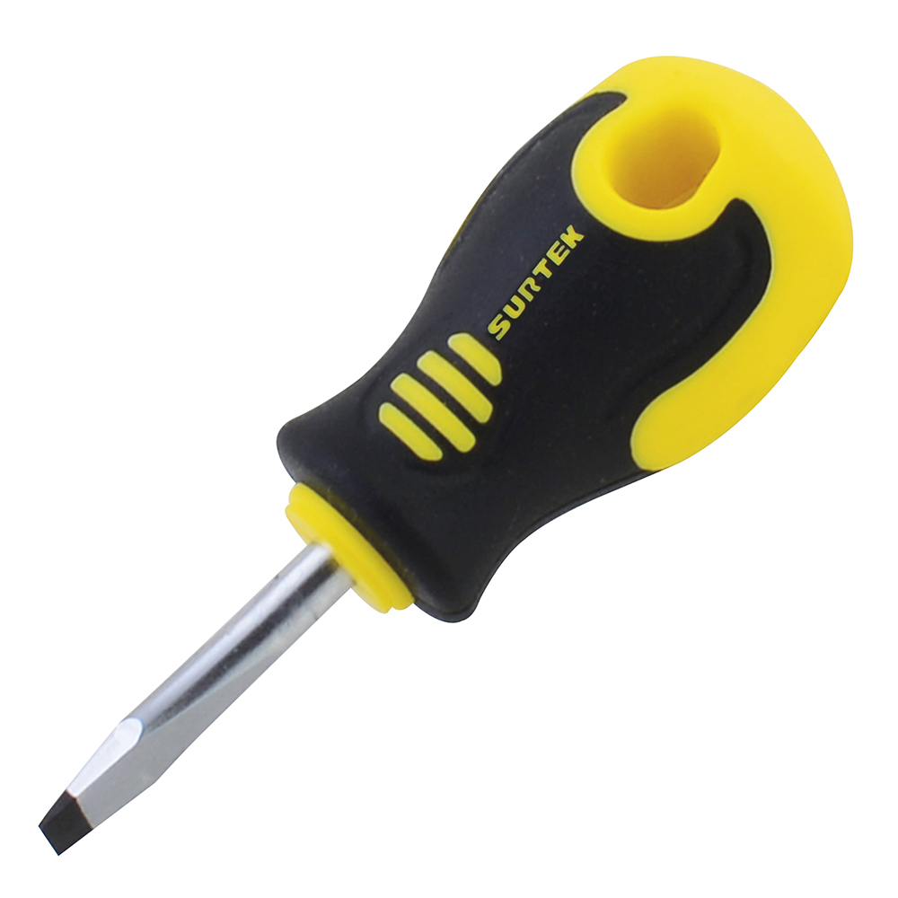 Destornillador con mango bimaterial, punta plana tipo trompo 1/4" x 1-1/2"