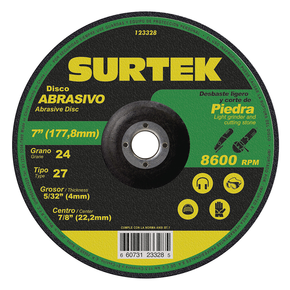 Disco abrasivo tipo 27 para piedra 7" x 5/32"