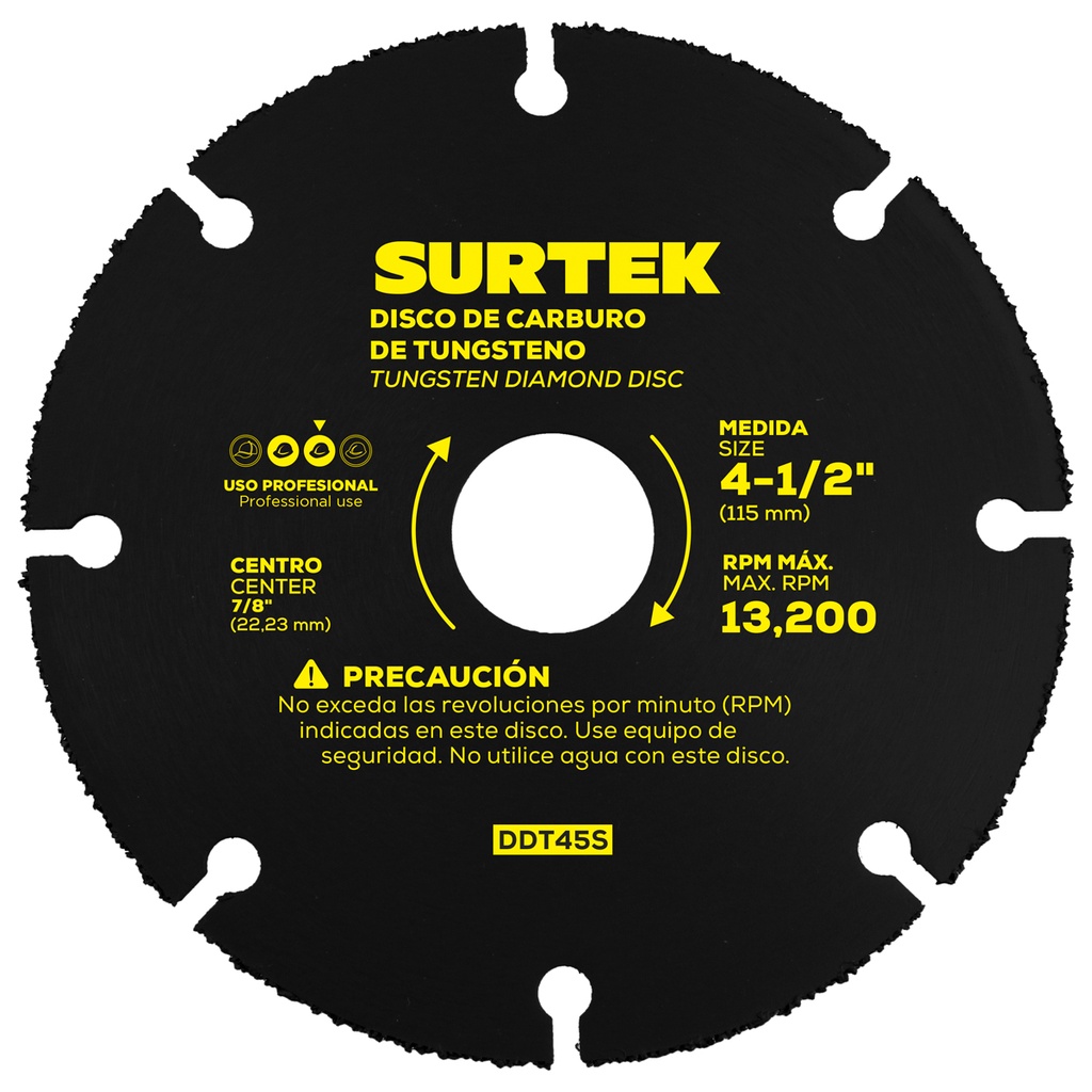 [DDT45S] Disco de diamante multi-corte punta de carburo de tungsteno, 4-1/2"