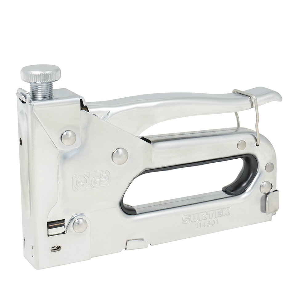 Engrapadora metálica tipo pistola con ajuste de presión para grapas de 5/32" a 9/16"