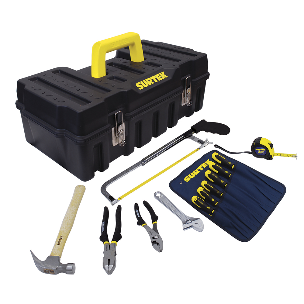 [JB12] Juego combinado de herramienta profesional básico en caja plástica compacta, 13 piezas