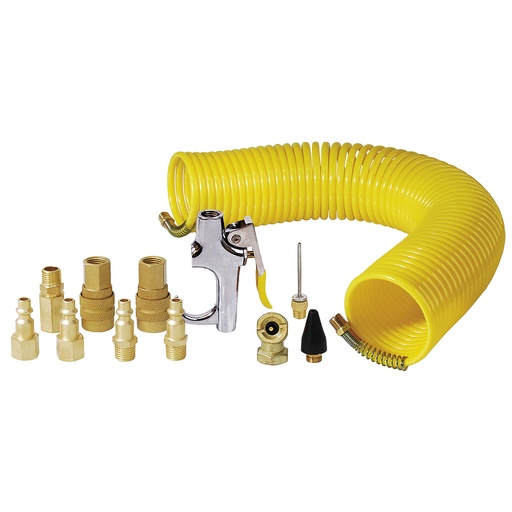 [108142] Juego de accesorios neumáticos con manguera tipo resorte, 14 piezas