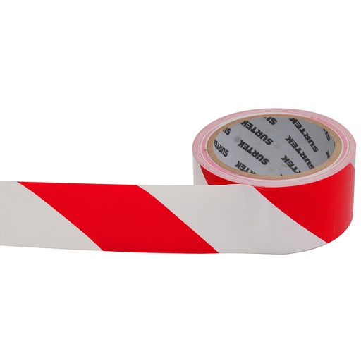 [138061] Cinta de señalización de adhesivo acrílico ancho 2" de 18 m, color blanco/rojo