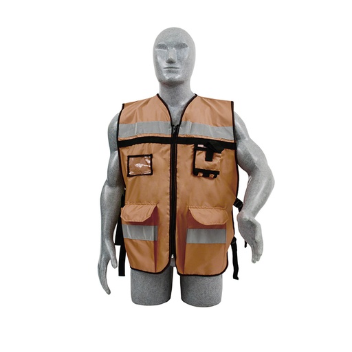 [137590] Chaleco de seguridad tipo supervisor abierto con reflejante beige unitalla