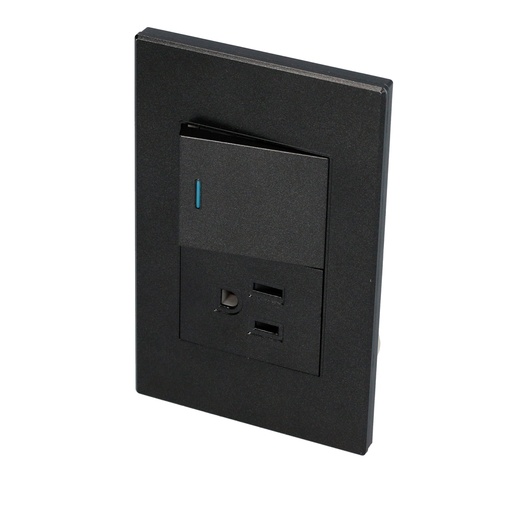 [P624N] Placa 1 Switch 1 contacto 1/2, línea Premium, color negro