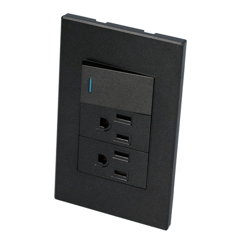 [P625N] Placa 1 Switch 2 contactos 1/3, línea Premium, color negro
