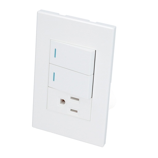 [P626B] Placa 2 Switch 1 contacto 1/3, línea Premium, color blanco