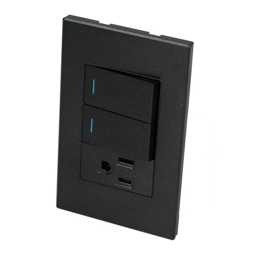 [P626N] Placa 2 Switch 1 contacto 1/3, línea Premium, color negro