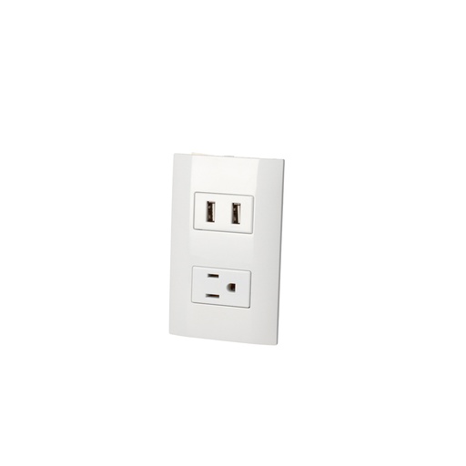 [P432B] Placa 1 contacto 1 USB doble 1/3, línea Americana, color blanco