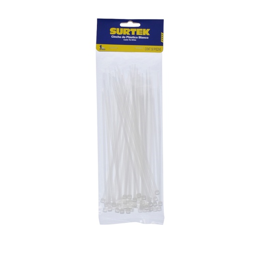 [114208] Cinchos plásticos 203 x 3.6 mm, tensión 18 Kg de 50 piezas color natural