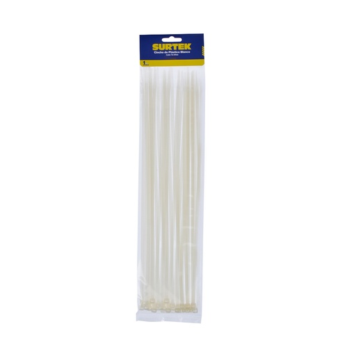 [114212] Cinchos plásticos 300 x 4.6 mm, tensión 22 Kg de 50 piezas color blanco