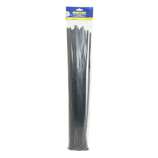 [114226] Cinchos plásticos 400 x 7.6 mm, tensión 55 Kg de 50 piezas color negro