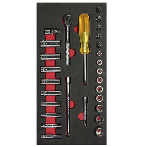[CH103] Juego de dados cortos y largos y accesorios cuadro de 1/4"  métricos, 28 piezas