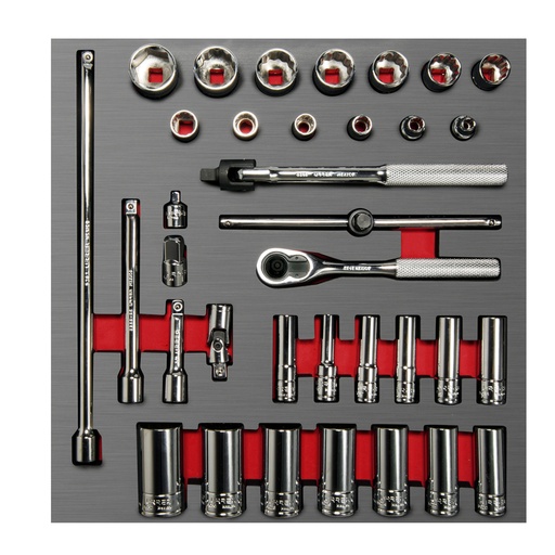 [CH201L] Juego de dados cortos, largos y accesorios cuadro de 3/8" en pulgadas, 35 piezas