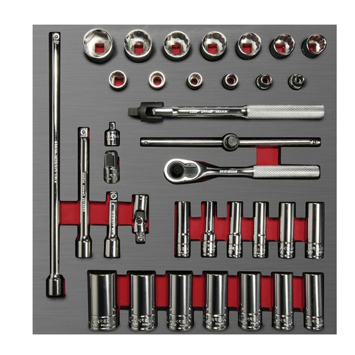 [CH202L] Juego de dados cortos y largos y accesorios cuadro de 3/8" métricos, 35 piezas