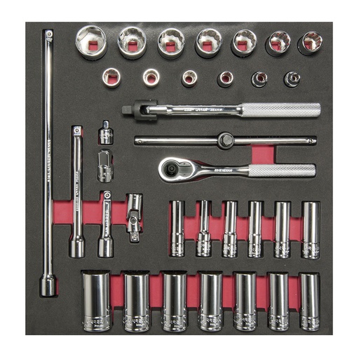[CH201] Juego de dados cortos, largos y accesorios cuadro de 3/8" en pulgadas, 35 piezas
