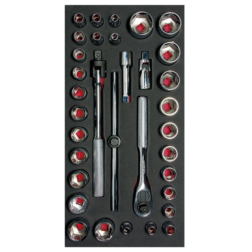 [CH104] Juego de dados cortos y accesorios cuadro de 3/8" combinados, 34 piezas