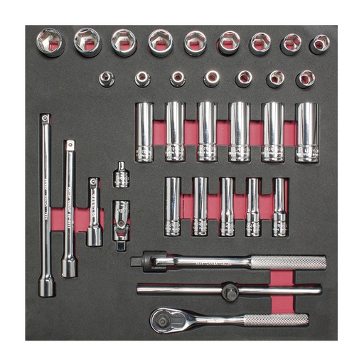 [CH202] Juego de dados cortos y largos y accesorios cuadro de 3/8" métricos, 35 piezas