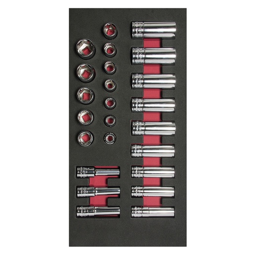 [CH107] Juego de dados cortos y largos cuadro de 3/8" métricos, 24 piezas