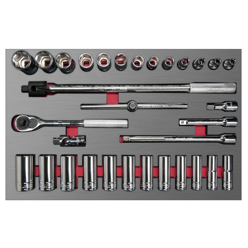 [CH310L] Juego de dados cortos y largos y accesorios de 1/2" en pulgadas, 32 piezas