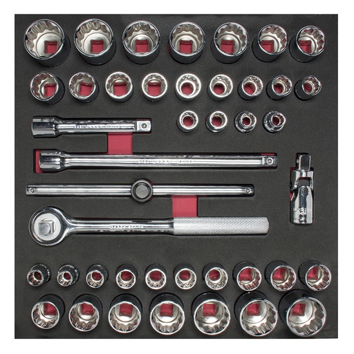[CH203] Juego de dados cortos y accesorios cuadro de 1/2" combinados, 42 piezas