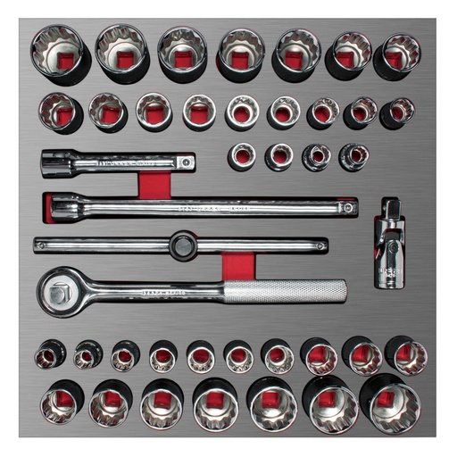 [CH203L] Juego de dados cortos y accesorios de 1/2" combinados, 42 piezas