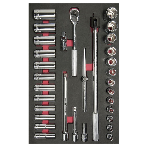 [CH310] Juego de dados cortos y largos y accesorios cuadro de 1/2" en pulgadas, 32 piezas