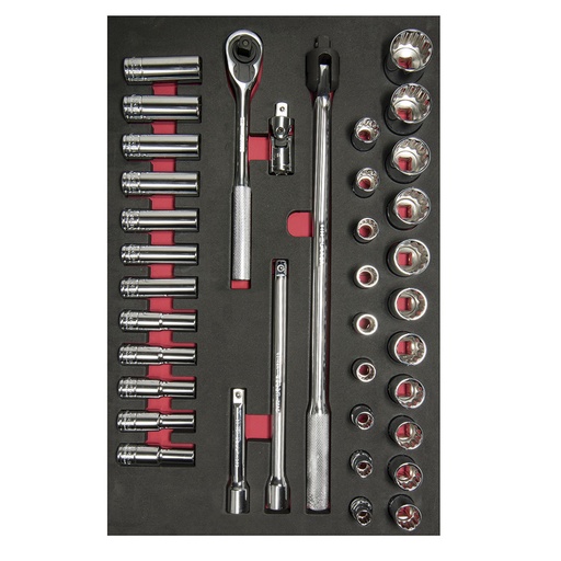 [CH311] Juego de dados cortos y largos y accesorios cuadro de 1/2" métricos, 37 piezas