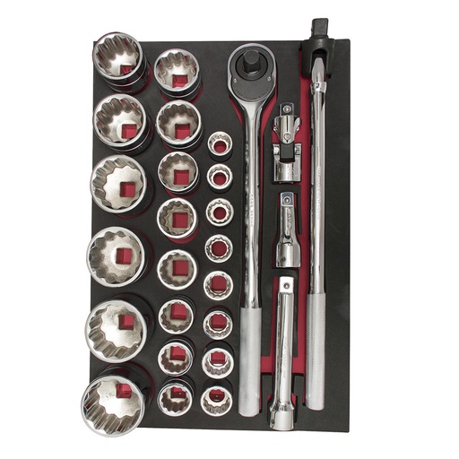 [CH302] Juego de dados cortos y accesorios cuadro 3/4" métricos, 27 piezas