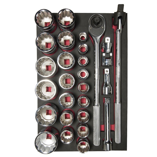[CH301] Juego de dados cortos y accesorios cuadro 3/4" en pulgadas, 27 piezas