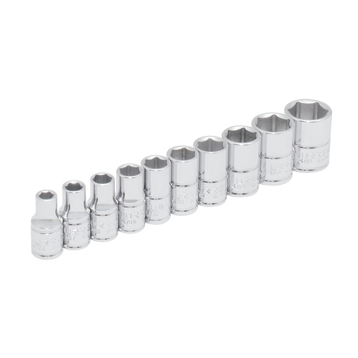 [47106] Juego de dados cuadro de 1/4", 6 puntas, en pulgadas, en riel, 10 piezas