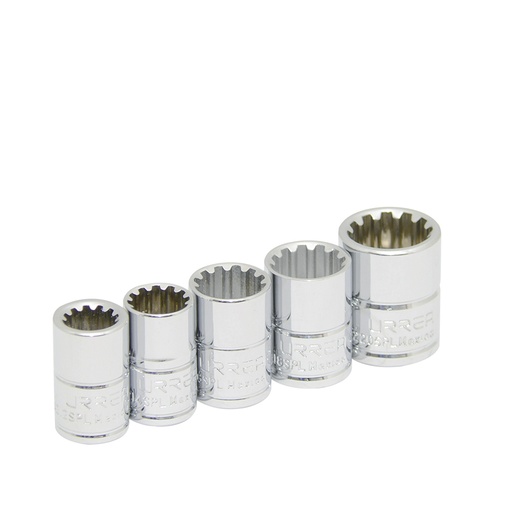 [5200SPL] Juego de dados spline cuadro de 3/8", en riel, 5 piezas