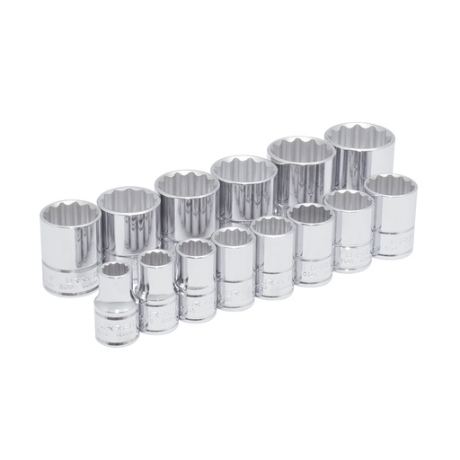 [5400PA] Juego de dados cuadro de 1/2", 12 puntas, en pulgadas, en riel, 14 piezas