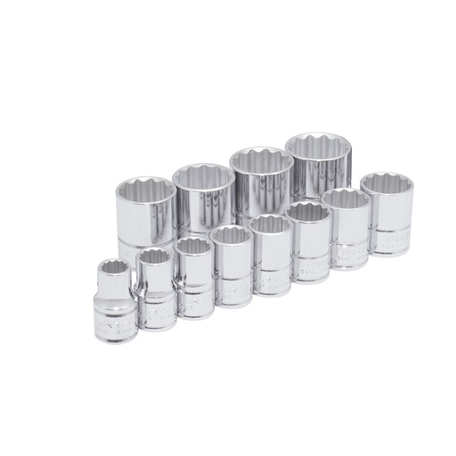 [54212] Juego de dados cuadro de 1/2", 12 puntas, métricos, en riel, 12 piezas
