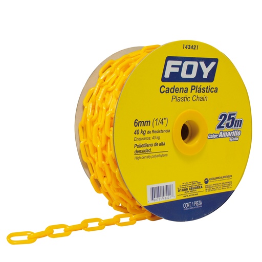 [143421] Cadena plástica calibre 6 mm de 25 m, color amarillo
