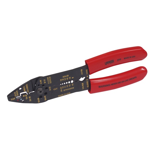 [299] Pinza con mango air cushion pelacable 10-22 AWG de 8-3/4" poncha terminales y corta tornil