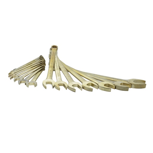 [UH1200F] Juego de 15 llaves combinadas de bronce-aluminio antichispa en pulgadas, 12 puntas